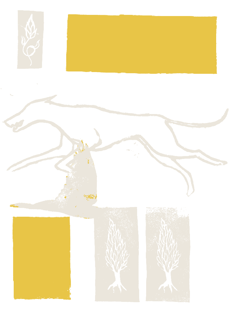 Death Culture: the proof sheet with cypress stamp, running dog and gold fields