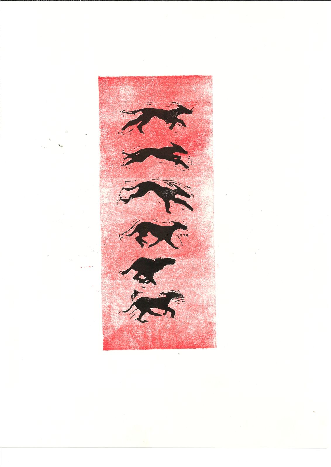 The stamp set printed loose across the page, each block inked at a different weight.