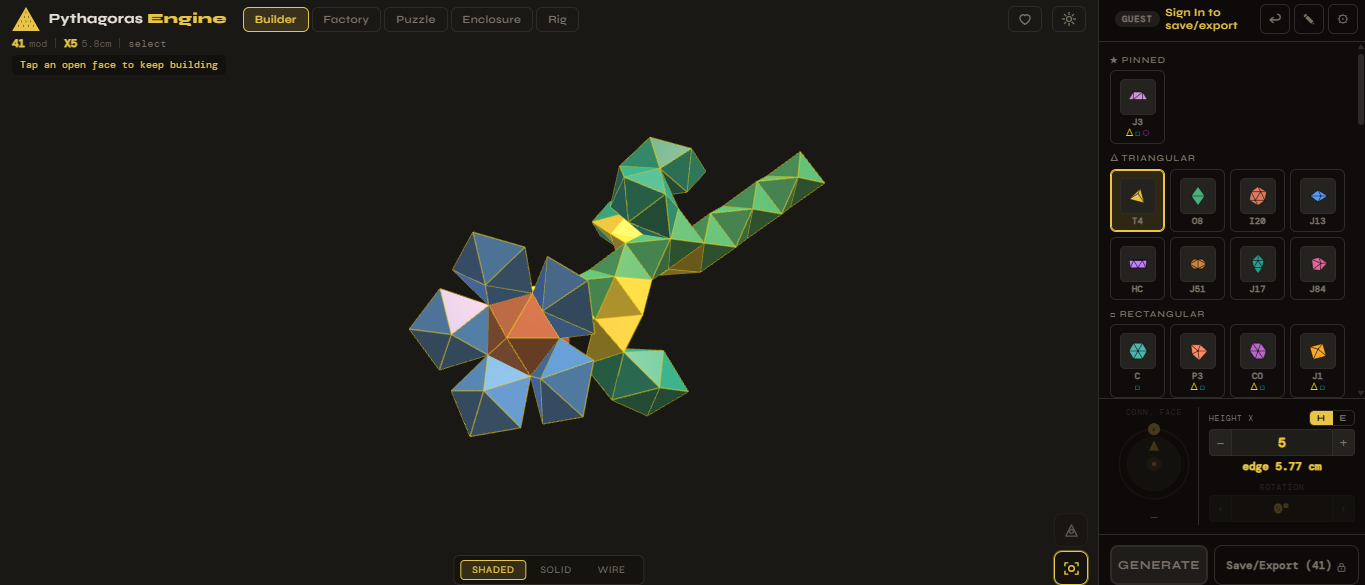 A sculpture grown module by module in the Pythagoras Engine builder